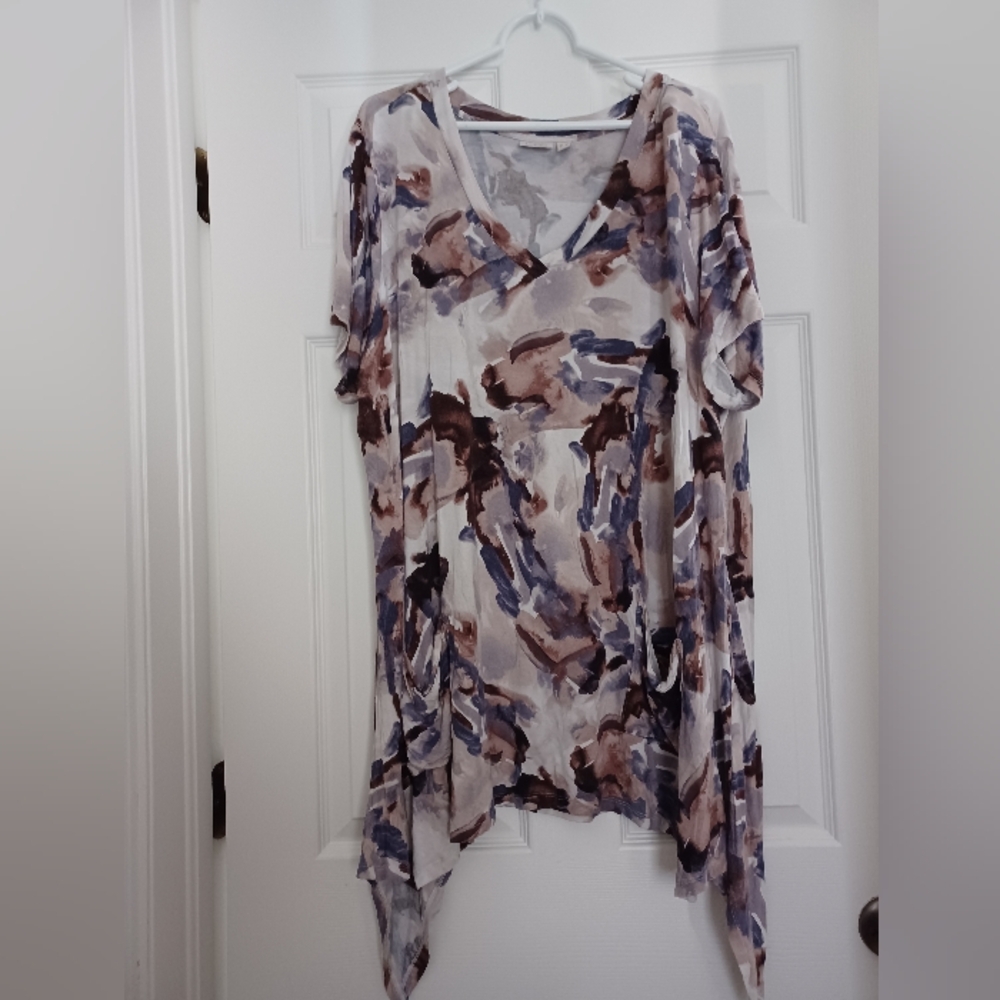 LOGO By Loti Gokdberg Womens Watercolor Print Tunic Top Size 3X